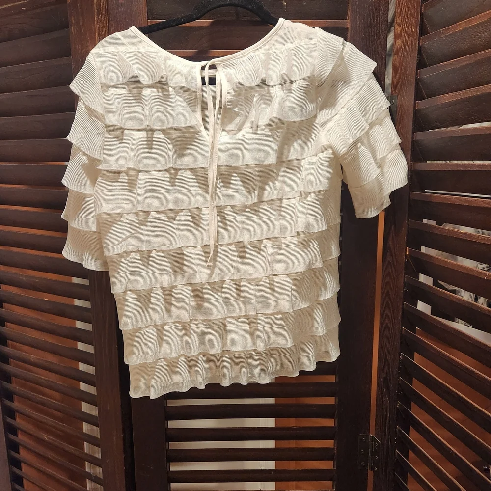 Anthropologie Cream Ruffled Blouse - Picture 2 of 4
